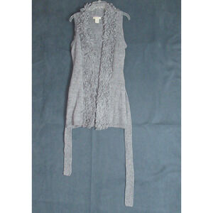 Arden B Cardigan Womens M/L Gray Chunky Fringe Trim Weave Wool Blend Sweater